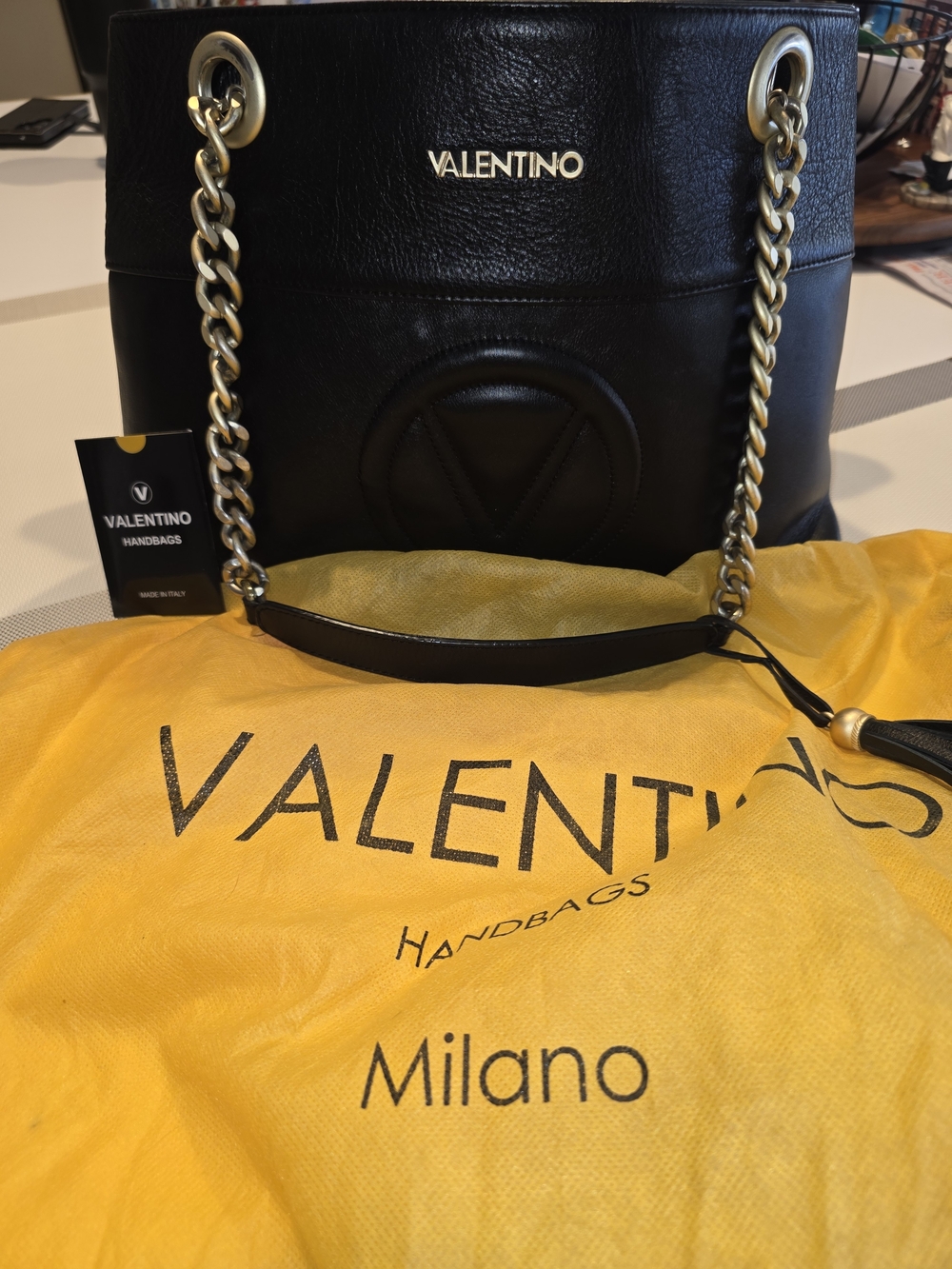 Valentino Black Leather Chain-Handle Shoulder Bag